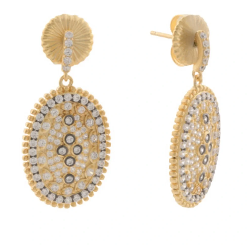 Freida Rothman 14Karat Gold Plated Sterling Silver Clover Shield Earings New - Picture 1 of 9
